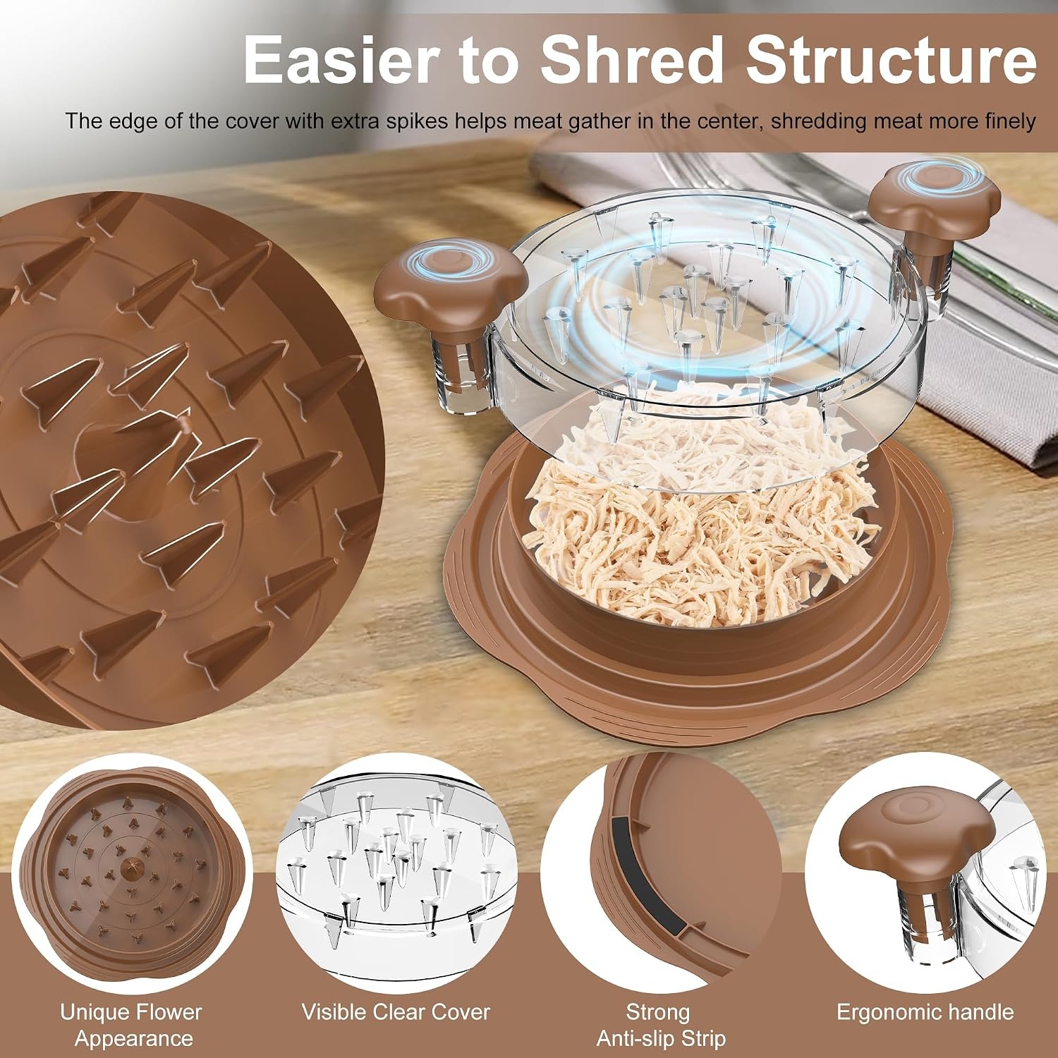 image:imageChicken Shredder Tool Twist Large Meat Shredder with BrushampFork BlackBrown