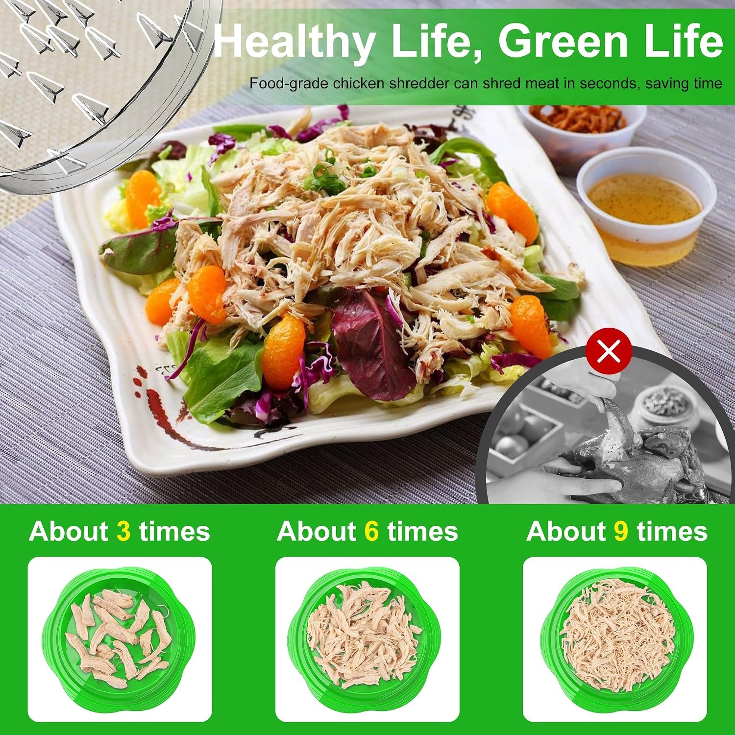 image:imageChicken Shredder Tool Twist Large Meat Shredder with BrushampFork BlackGreen