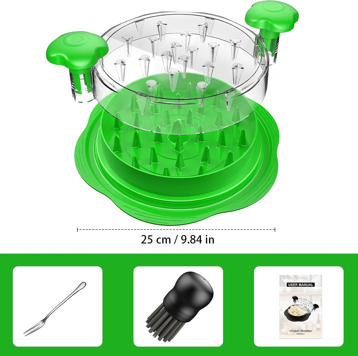 image:imageChicken Shredder Tool Twist Large Meat Shredder with BrushampFork BlackGreen