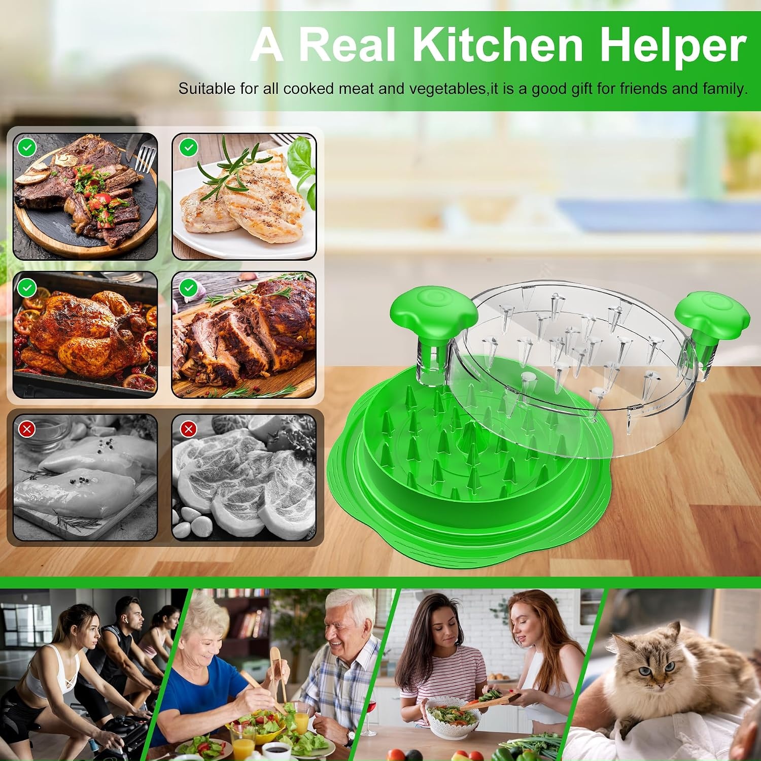 image:imageChicken Shredder Tool Twist Large Meat Shredder with BrushampFork BlackGreen