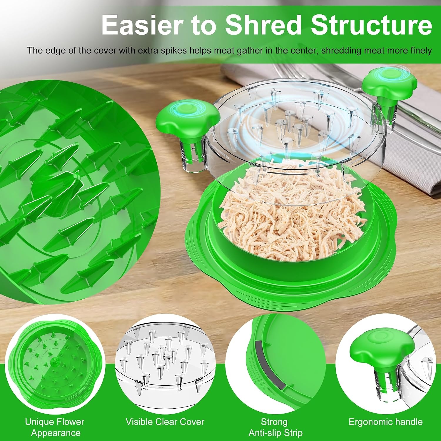 image:imageChicken Shredder Tool Twist Large Meat Shredder with BrushampFork BlackGreen
