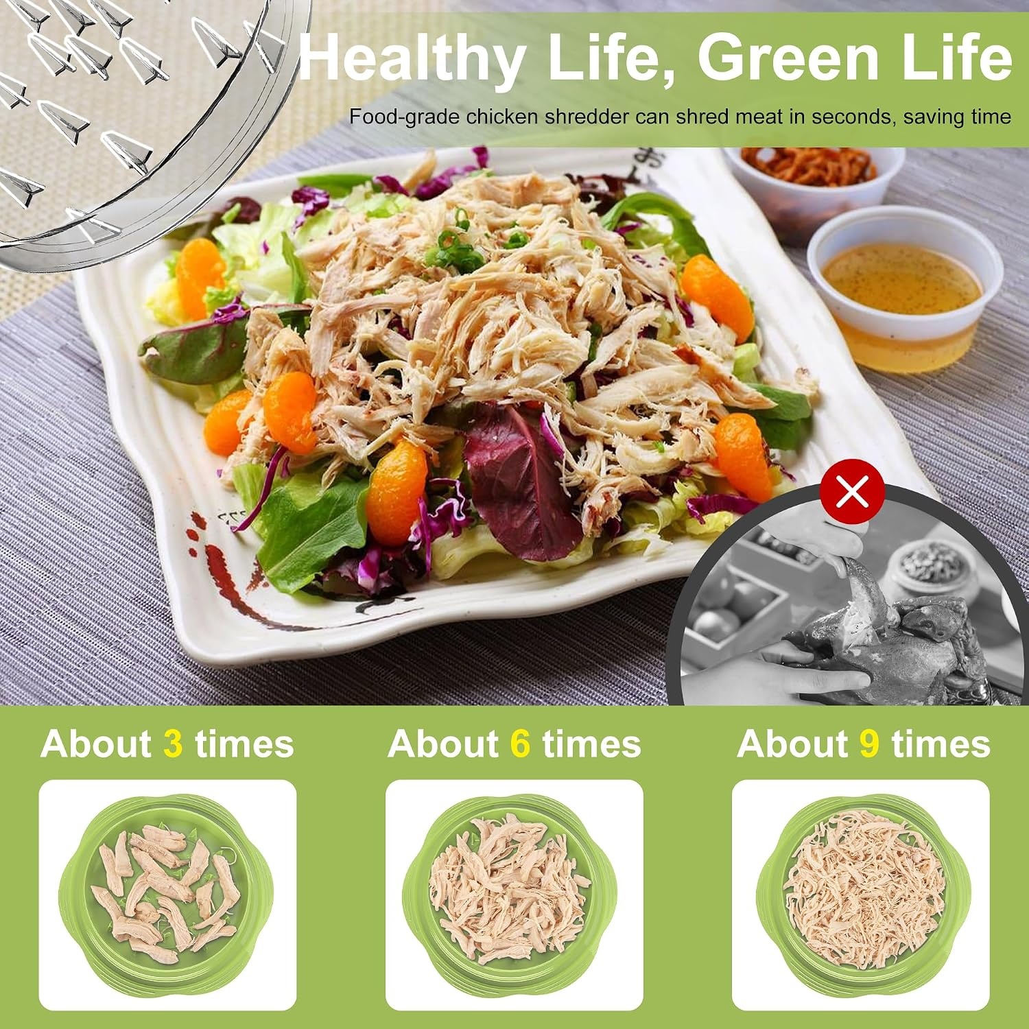 image:imageChicken Shredder Tool Twist Large Meat Shredder with BrushampFork BlackMatcha Green