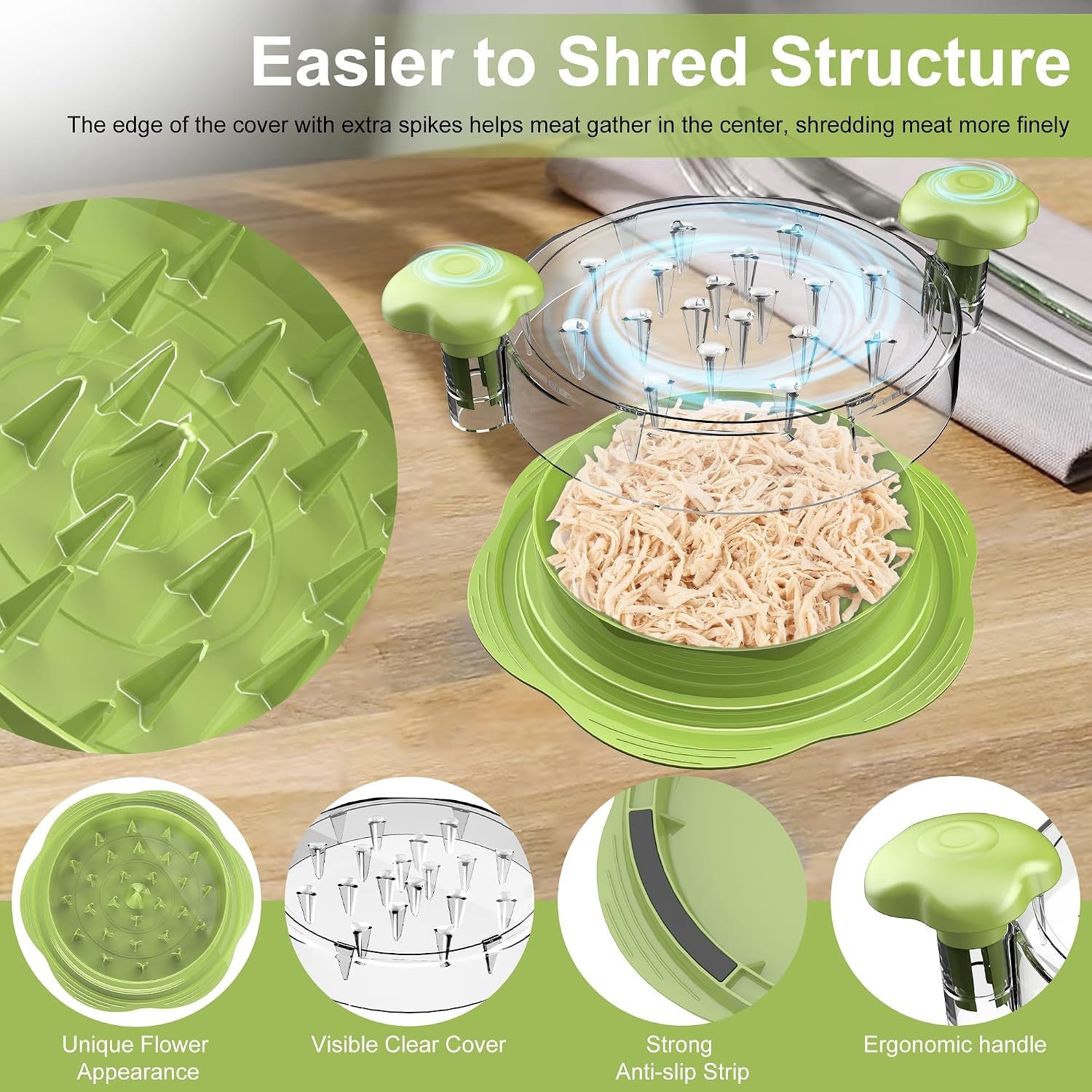image:imageChicken Shredder Tool Twist Large Meat Shredder with BrushampFork BlackMatcha Green