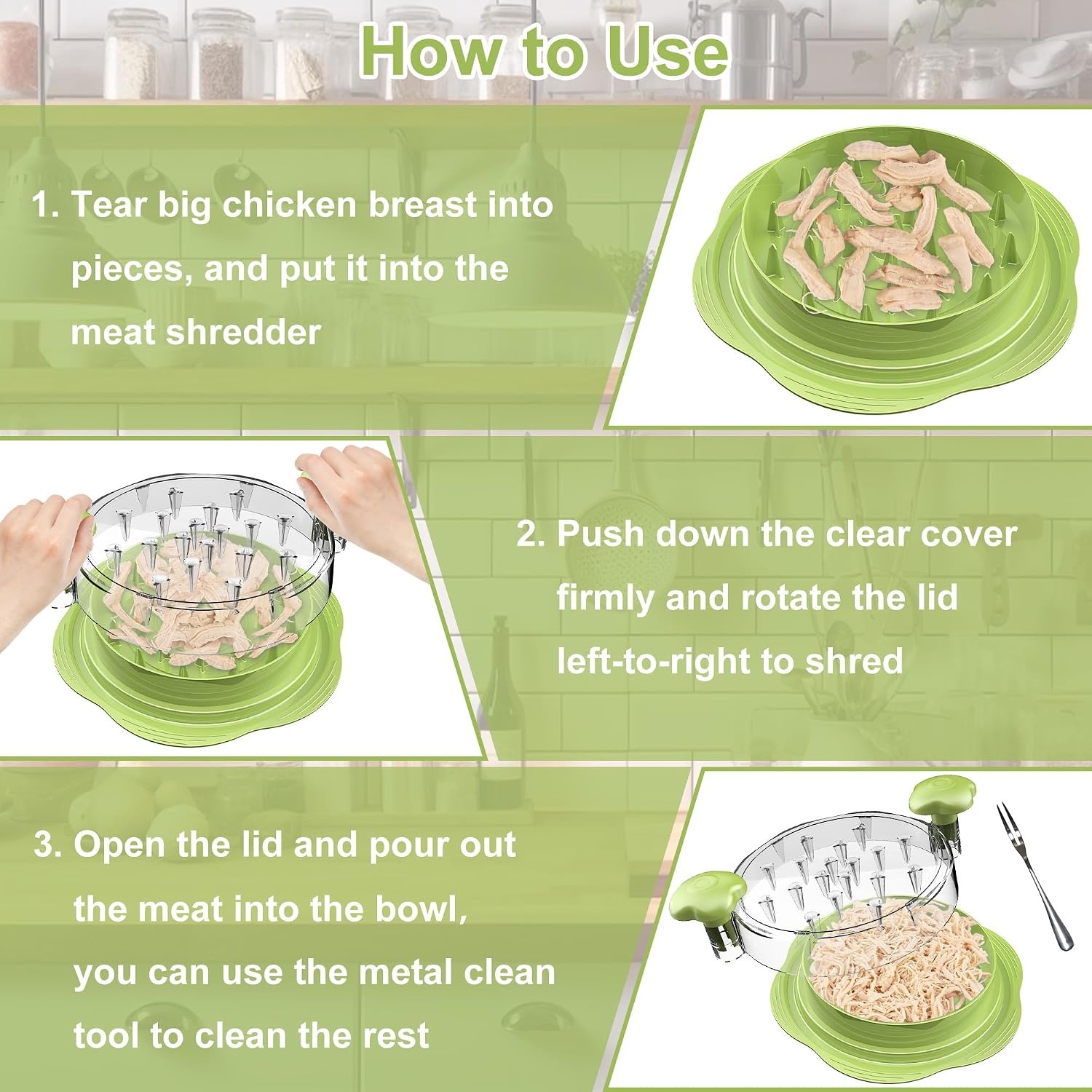 image:imageChicken Shredder Tool Twist Large Meat Shredder with BrushampFork BlackMatcha Green