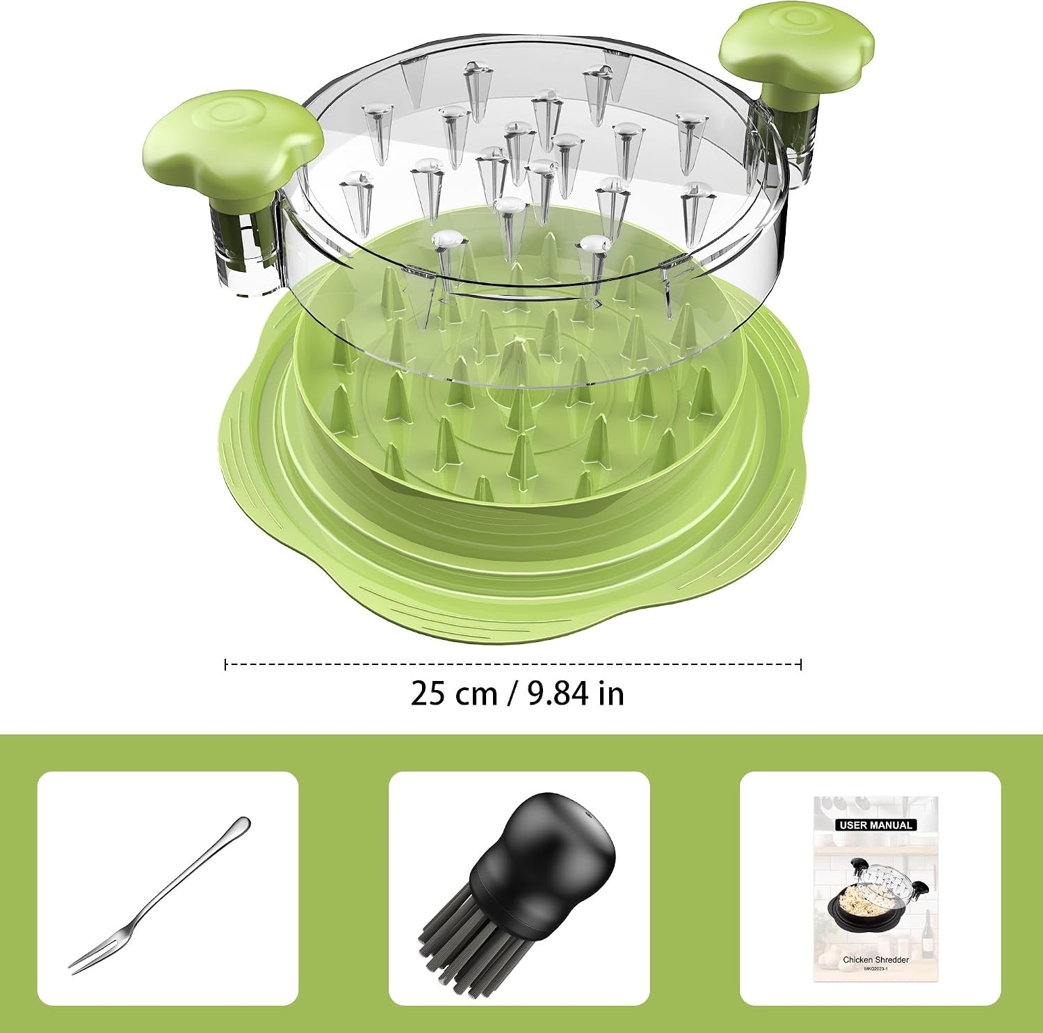 image:imageChicken Shredder Tool Twist Large Meat Shredder with BrushampFork BlackMatcha Green