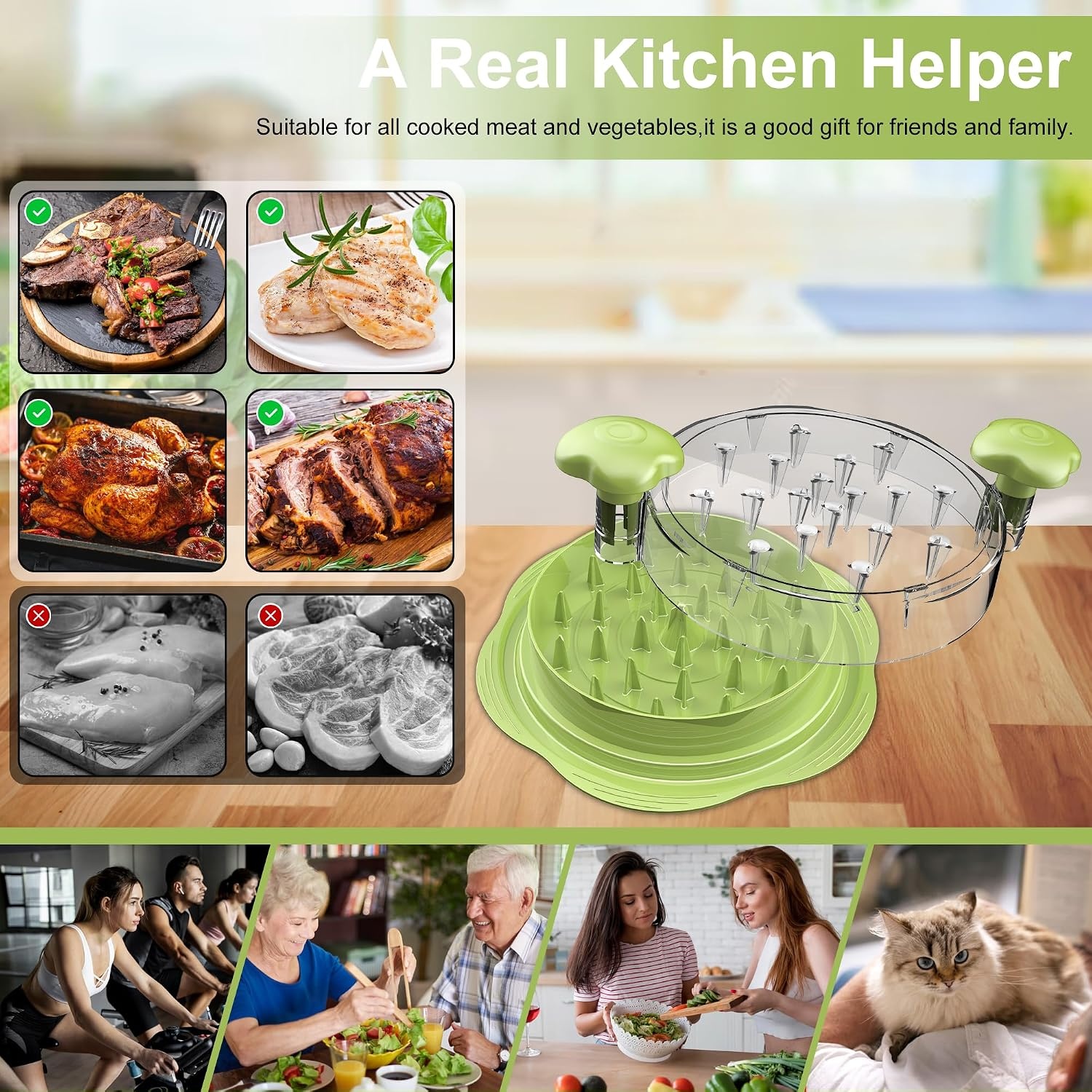image:imageChicken Shredder Tool Twist Large Meat Shredder with BrushampFork BlackMatcha Green
