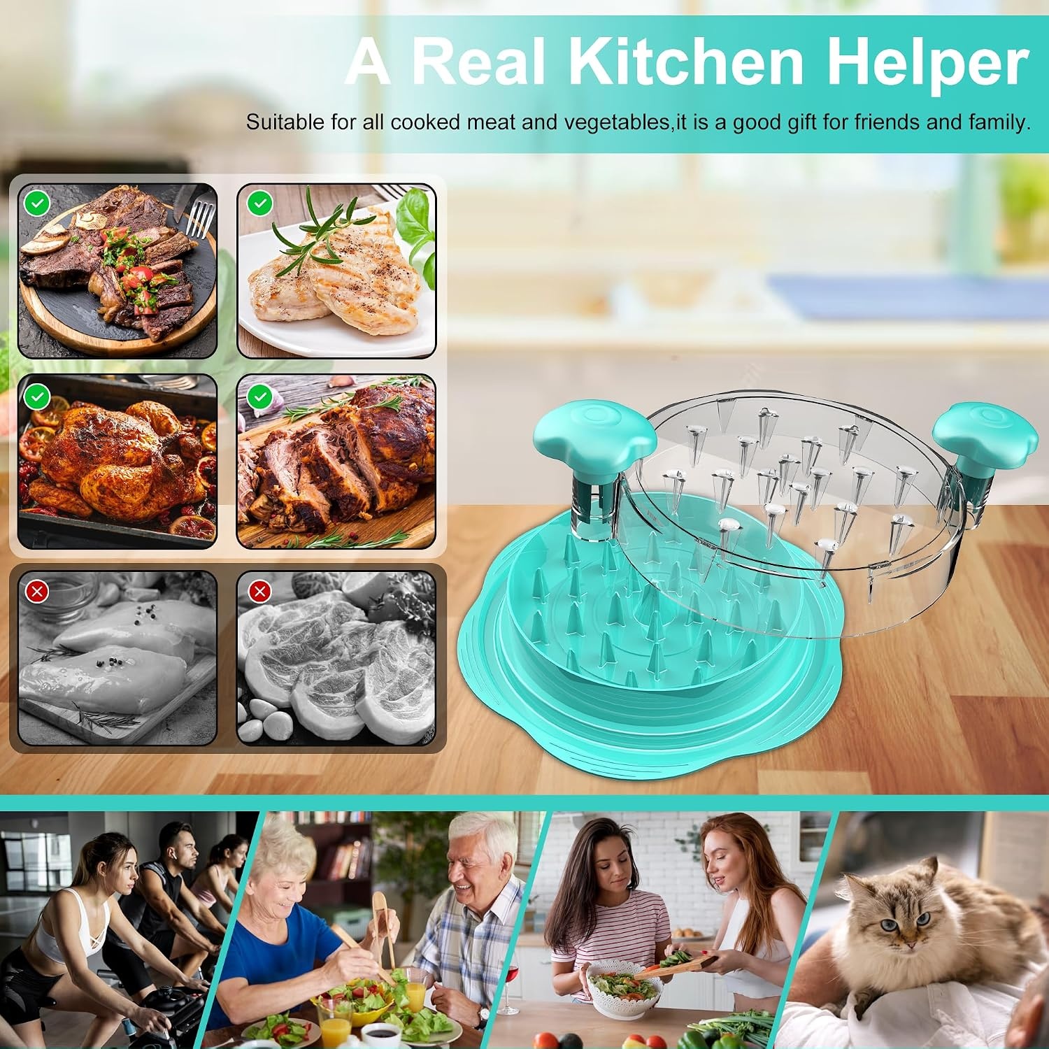 image:imageChicken Shredder Tool Twist Large Meat Shredder with BrushampFork BlackMint Green