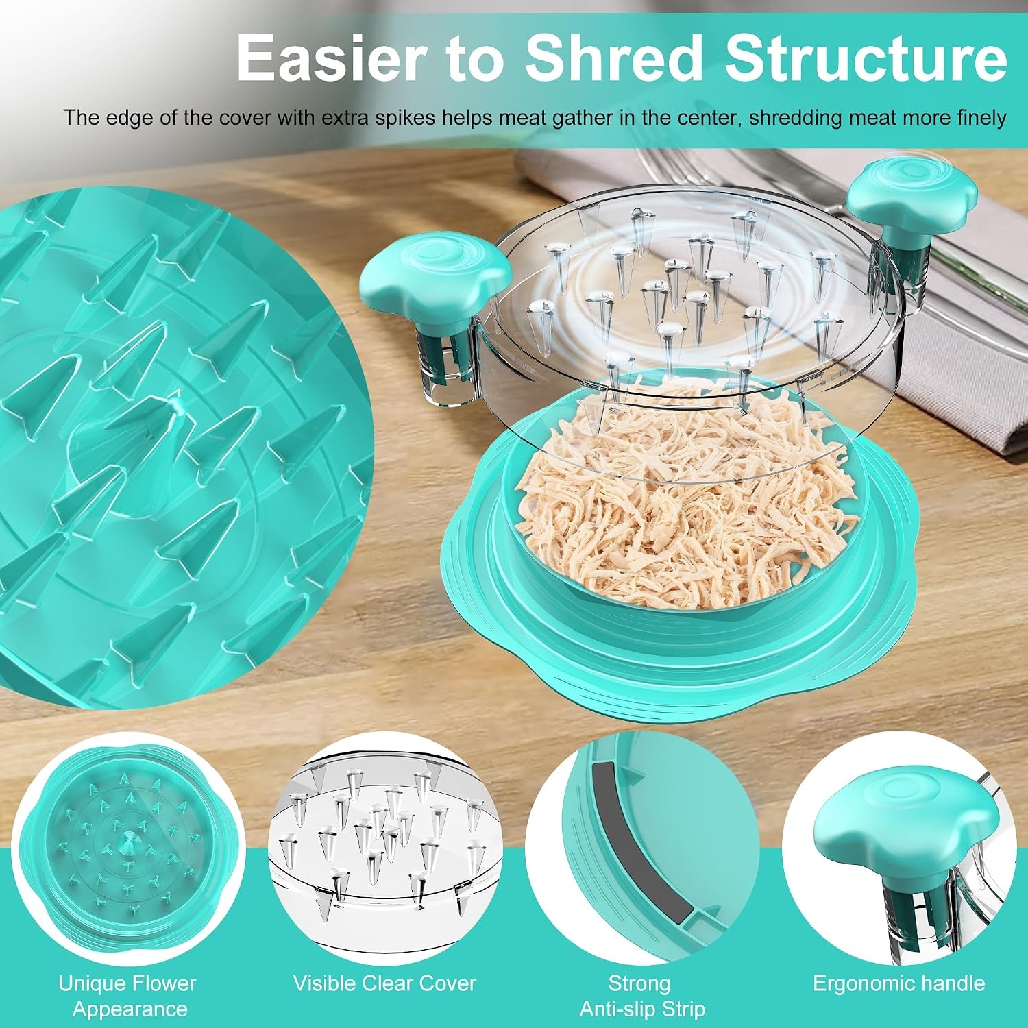 image:imageChicken Shredder Tool Twist Large Meat Shredder with BrushampFork BlackMint Green