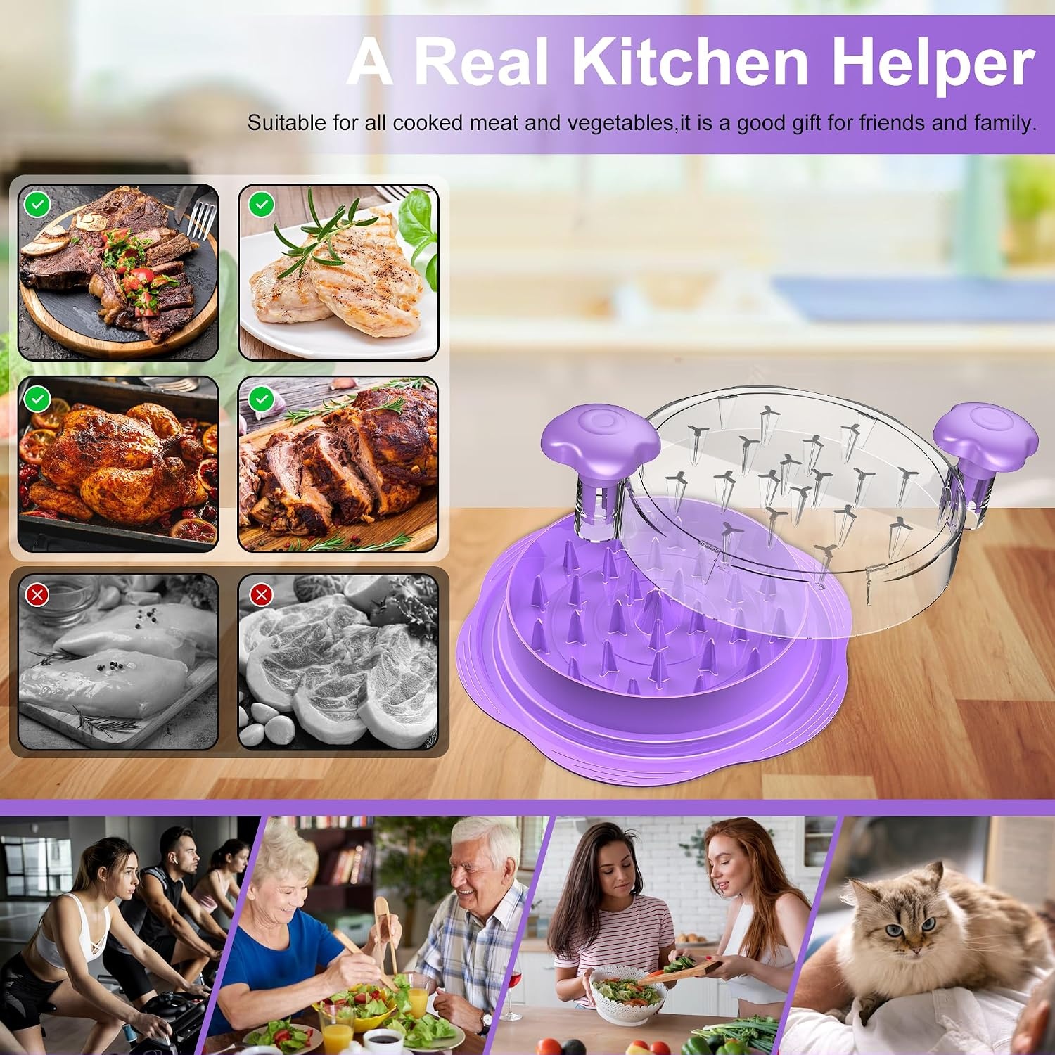 image:imageChicken Shredder Tool Twist Large Meat Shredder with BrushampFork BlackPurple