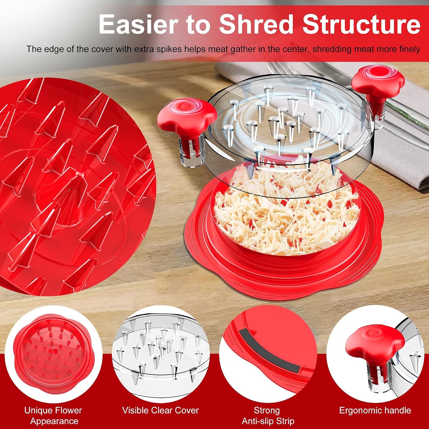 image:imageChicken Shredder Tool Twist Large Meat Shredder with BrushampFork BlackRed