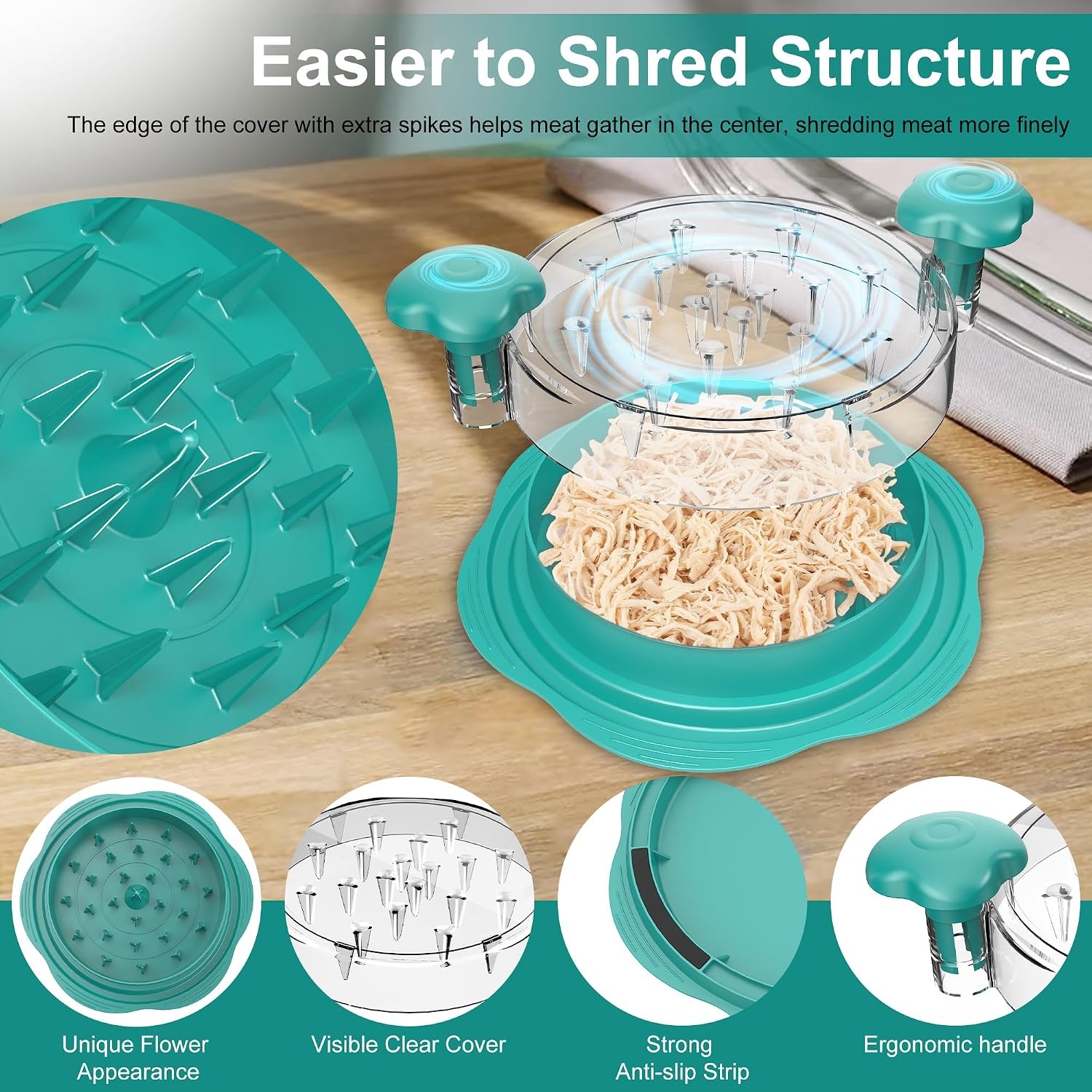 image:imageChicken Shredder Tool Twist Large Meat Shredder with BrushampFork BlackTeal