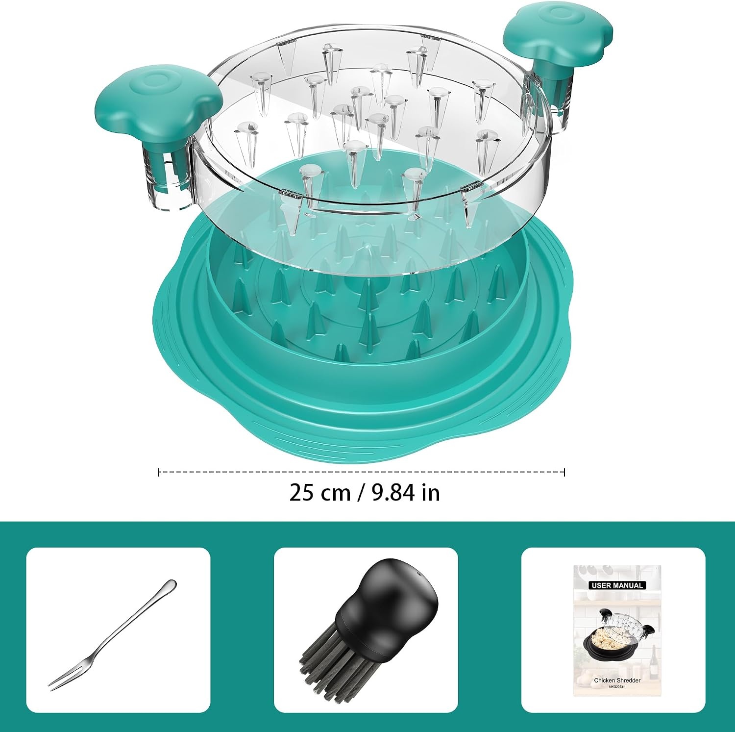 image:imageChicken Shredder Tool Twist Large Meat Shredder with BrushampFork BlackTeal