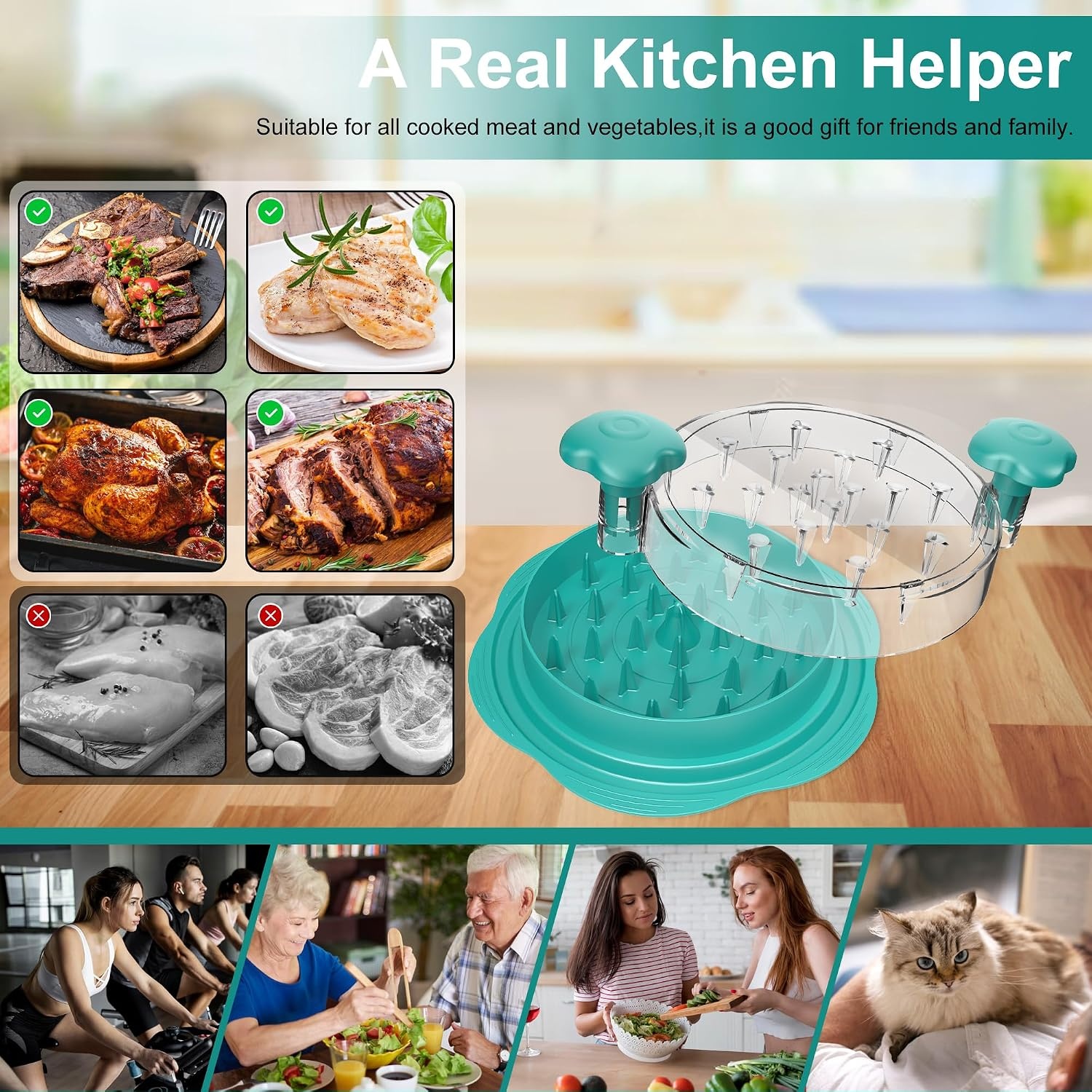 image:imageChicken Shredder Tool Twist Large Meat Shredder with BrushampFork BlackTeal