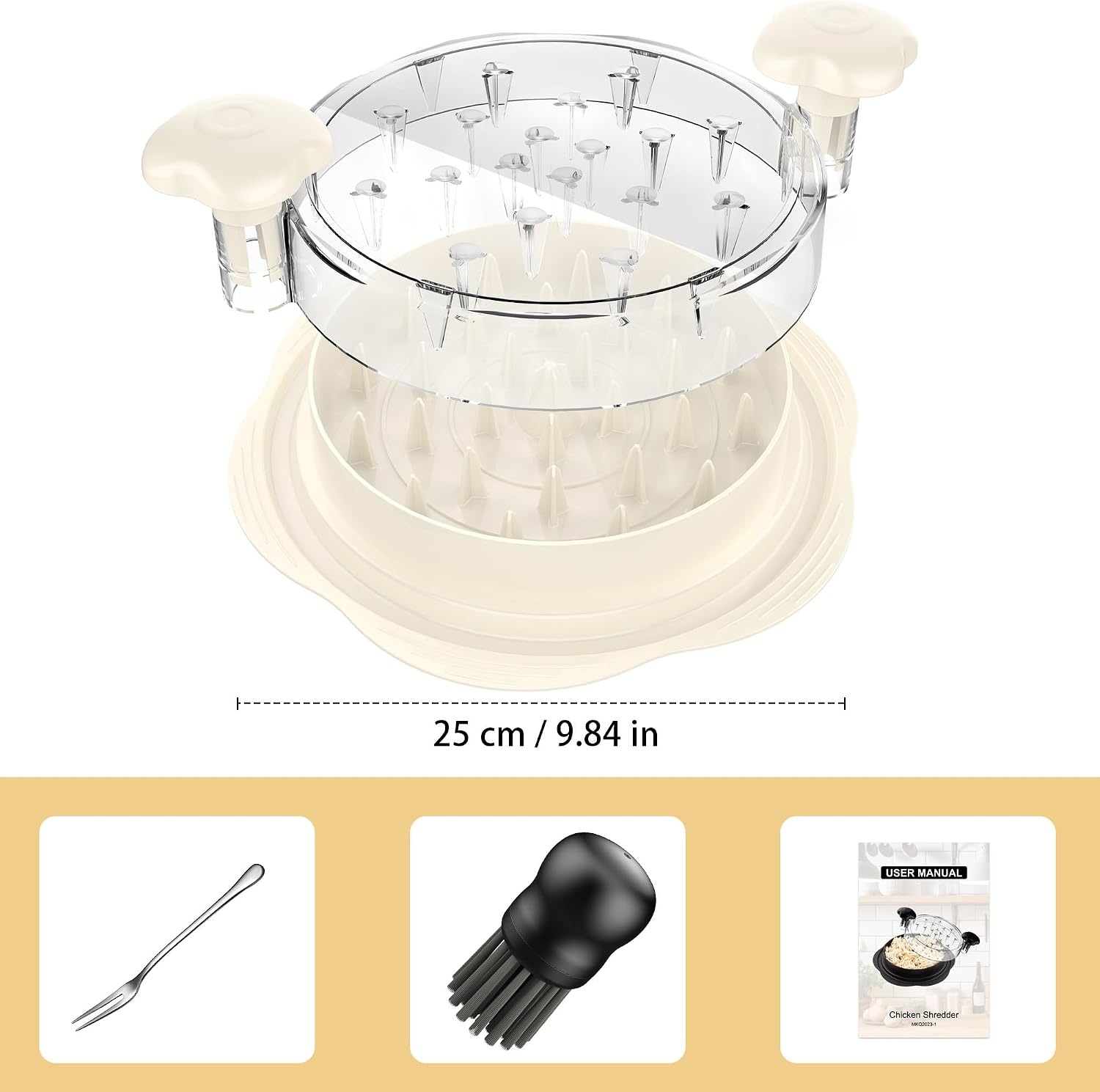 image:imageChicken Shredder Tool Twist Large Meat Shredder with BrushampFork BlackWhite