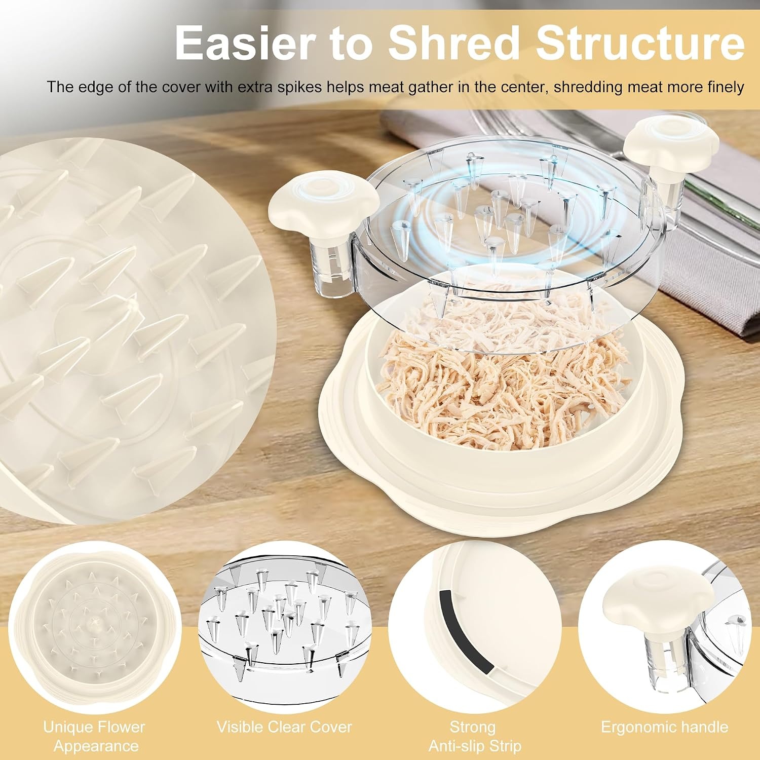 image:imageChicken Shredder Tool Twist Large Meat Shredder with BrushampFork BlackWhite