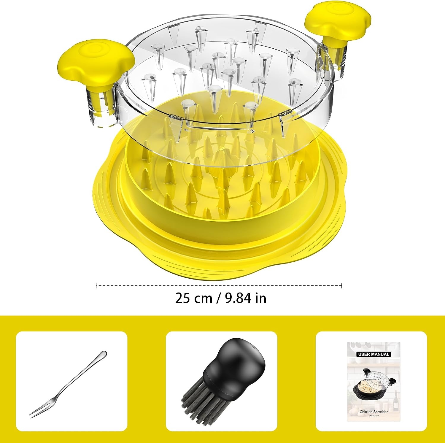 image:imageChicken Shredder Tool Twist Large Meat Shredder with BrushampFork BlackYellow