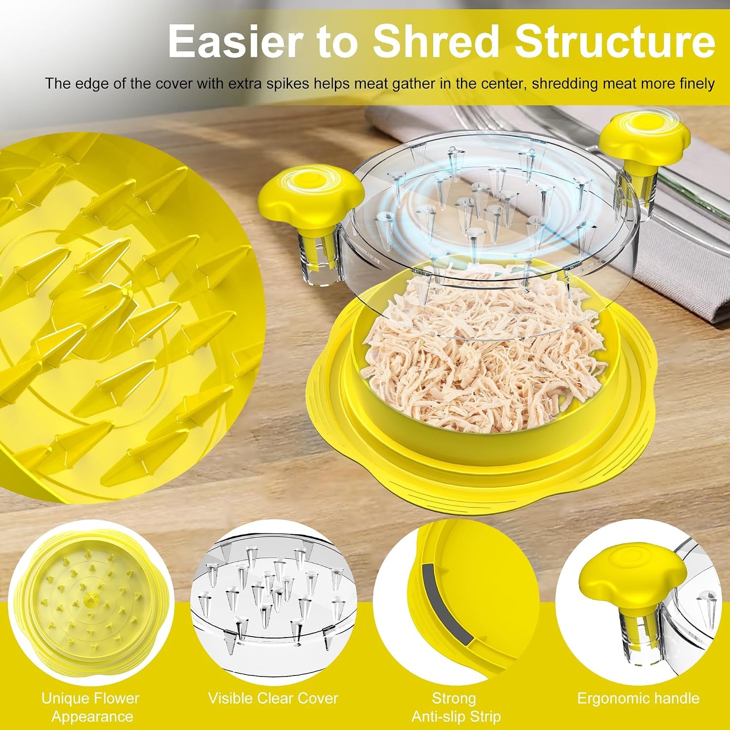 image:imageChicken Shredder Tool Twist Large Meat Shredder with BrushampFork BlackYellow