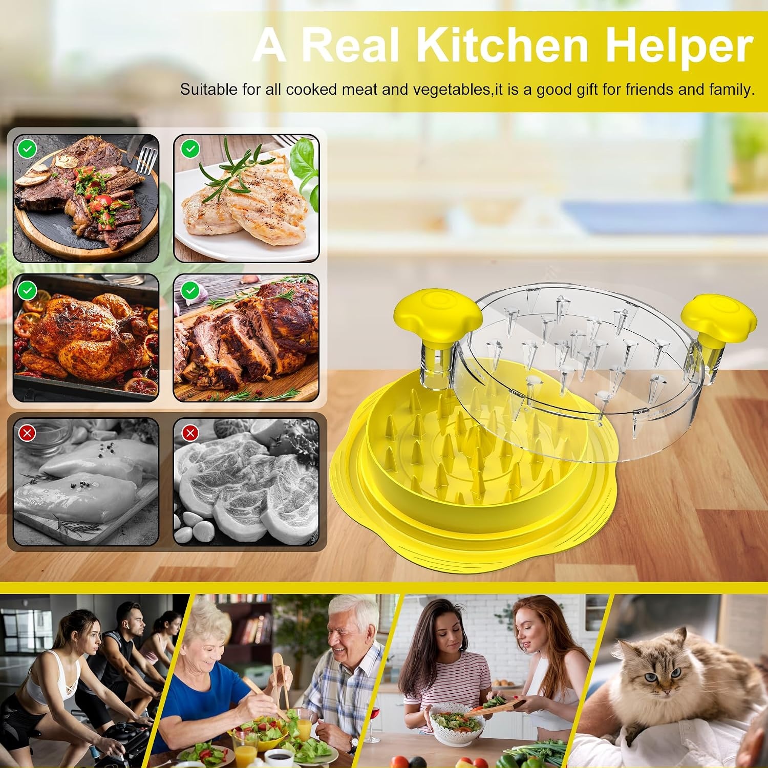 image:imageChicken Shredder Tool Twist Large Meat Shredder with BrushampFork BlackYellow