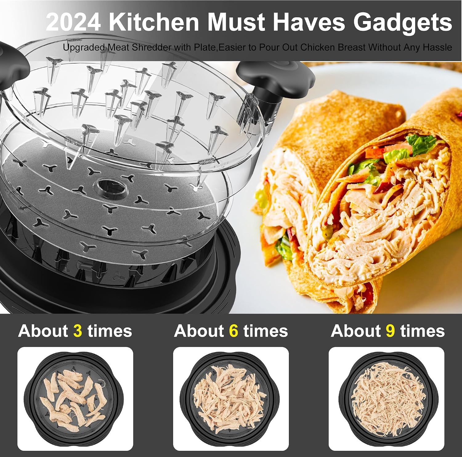 image:imageChicken Shredder Tool Twist with Removable Inner Tray for Chicken Pork BeefBlack