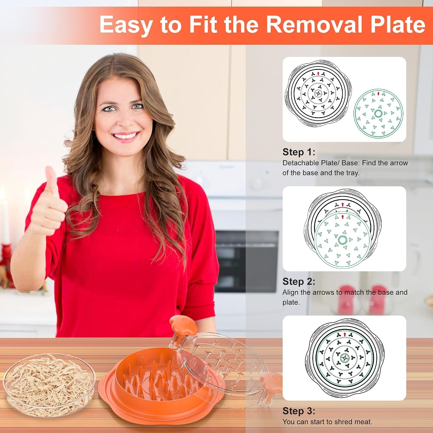 image:imageChicken Shredder Tool Twist with Removable Inner Tray for Chicken Pork BeefOrange
