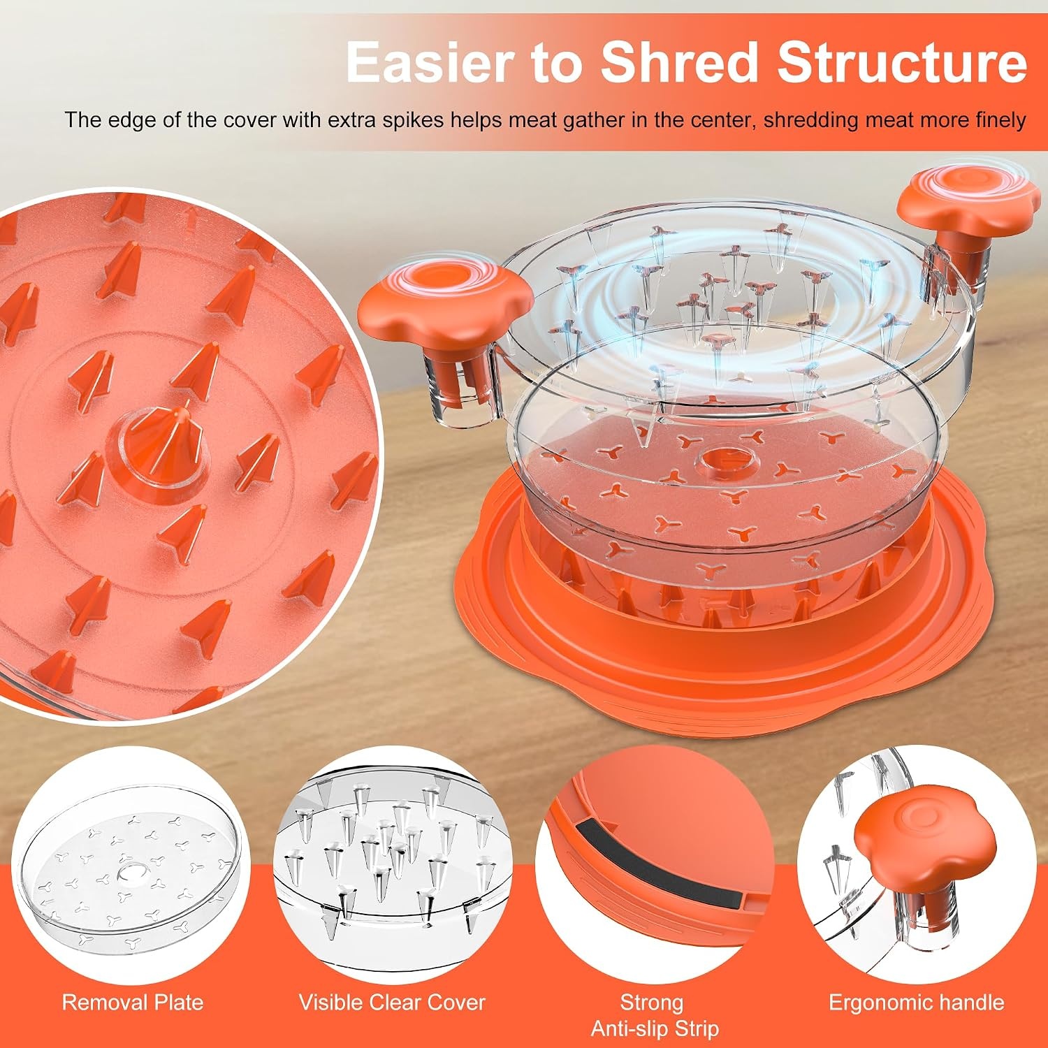 image:imageChicken Shredder Tool Twist with Removable Inner Tray for Chicken Pork BeefOrange