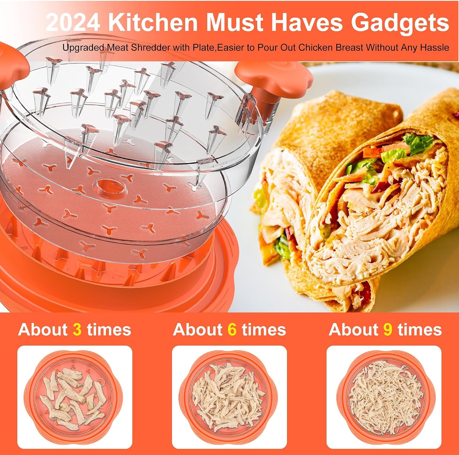 image:imageChicken Shredder Tool Twist with Removable Inner Tray for Chicken Pork BeefOrange