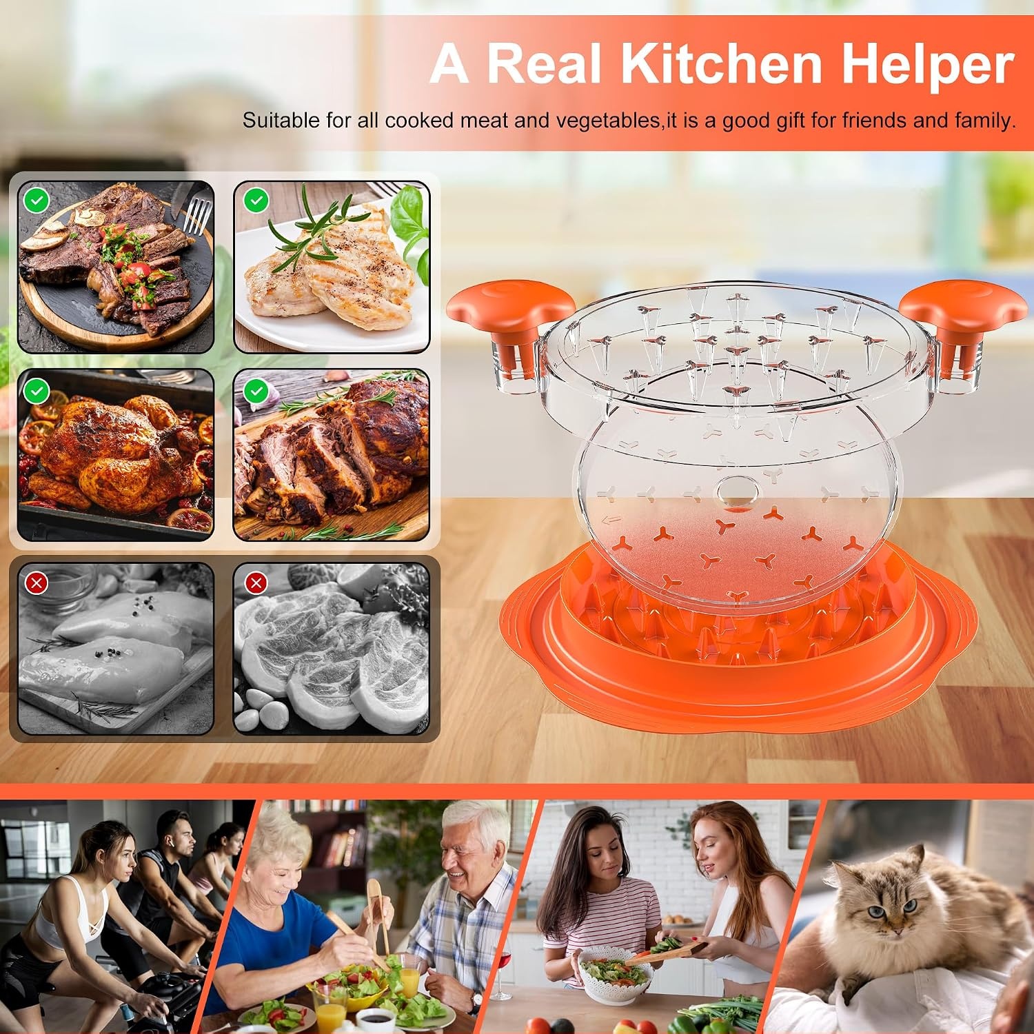 image:imageChicken Shredder Tool Twist with Removable Inner Tray for Chicken Pork BeefOrange
