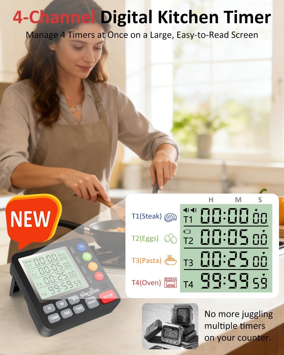 image:imageDigital Kitchen Timer with 4 Channel Loud Alarm and Silent ModeBlack