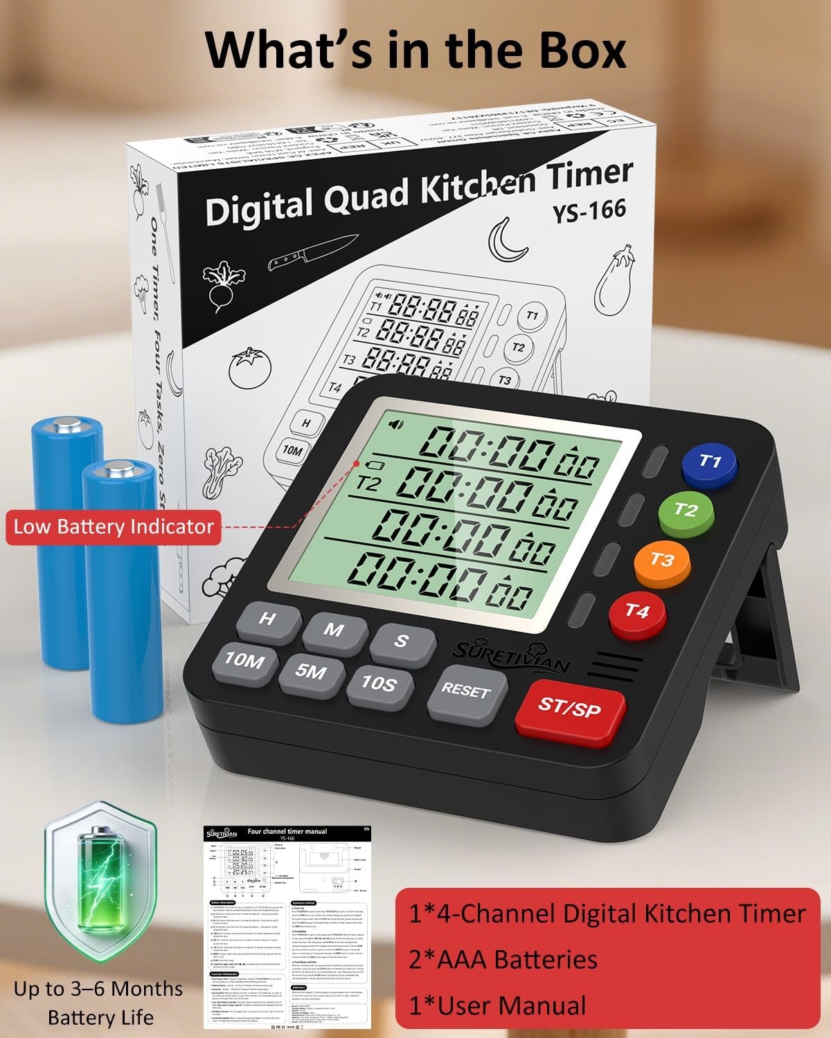 image:imageDigital Kitchen Timer with 4 Channel Loud Alarm and Silent ModeBlack