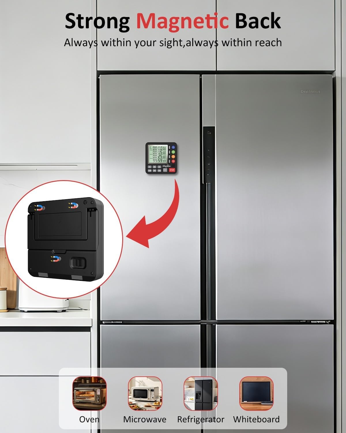 image:imageDigital Kitchen Timer with 4 Channel Loud Alarm and Silent ModeBlack