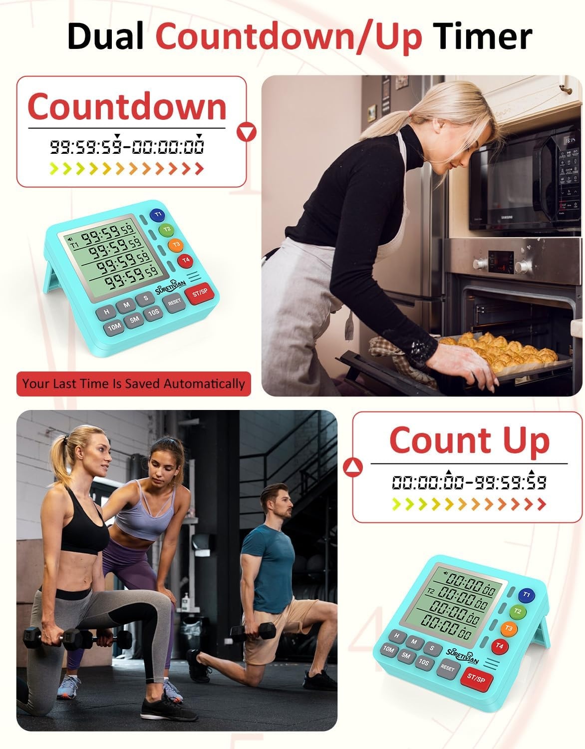 image:imageDigital Kitchen Timer with 4 Channel Loud Alarm and Silent ModeMint Green