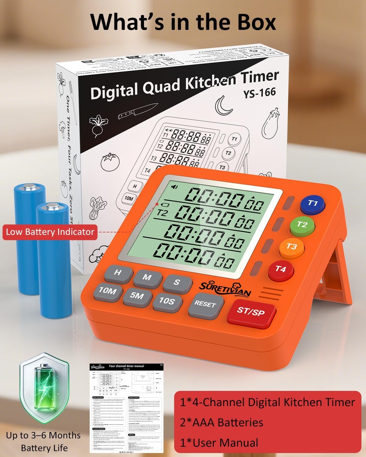 image:imageDigital Kitchen Timer with 4 Channel Loud Alarm and Silent ModeOrange