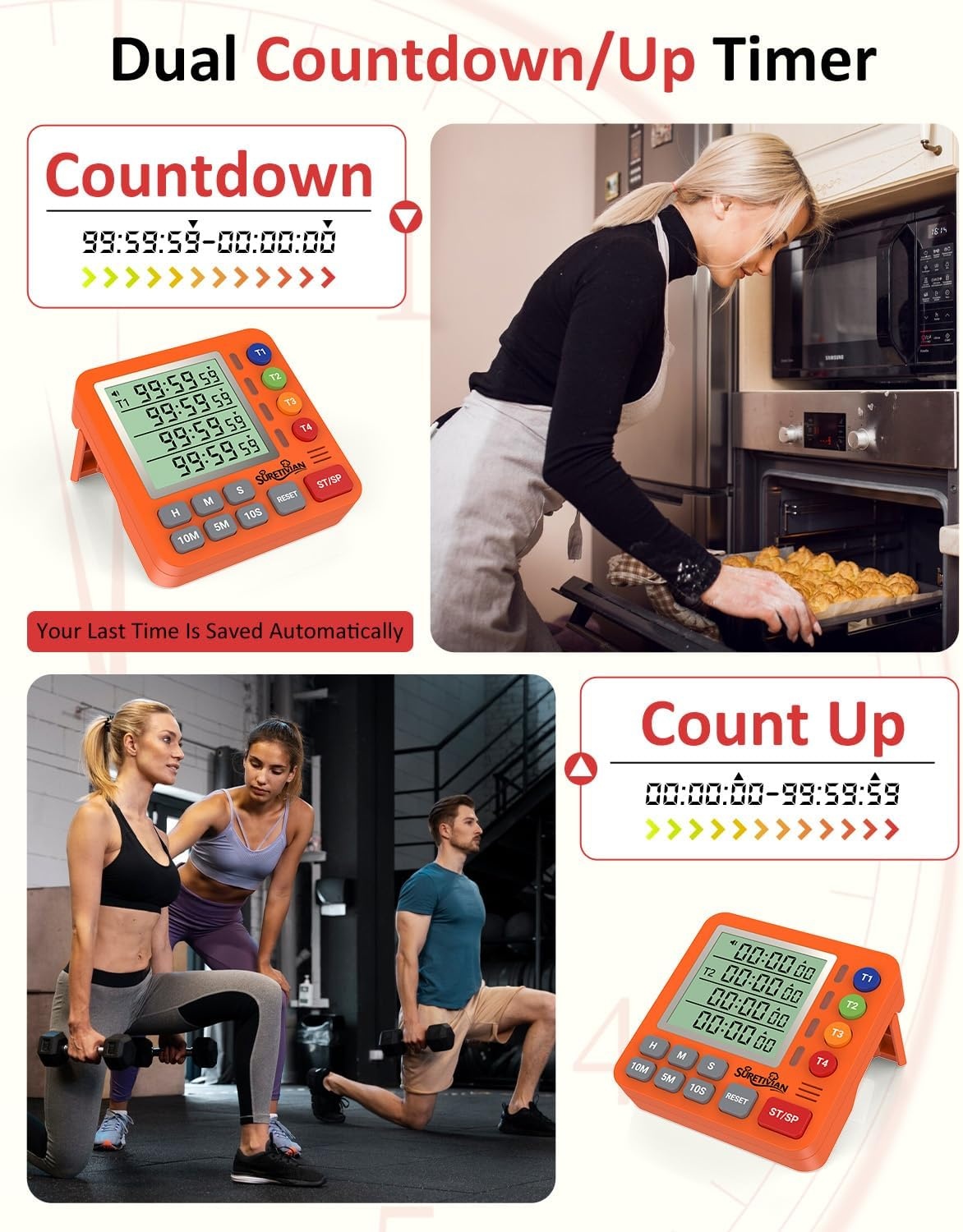 image:imageDigital Kitchen Timer with 4 Channel Loud Alarm and Silent ModeOrange