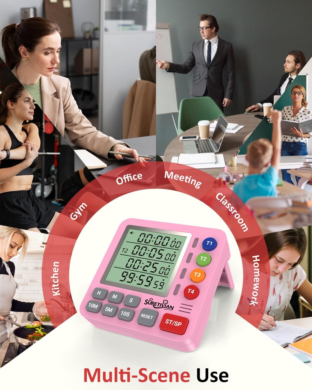 image:imageDigital Kitchen Timer with 4 Channel Loud Alarm and Silent ModePink
