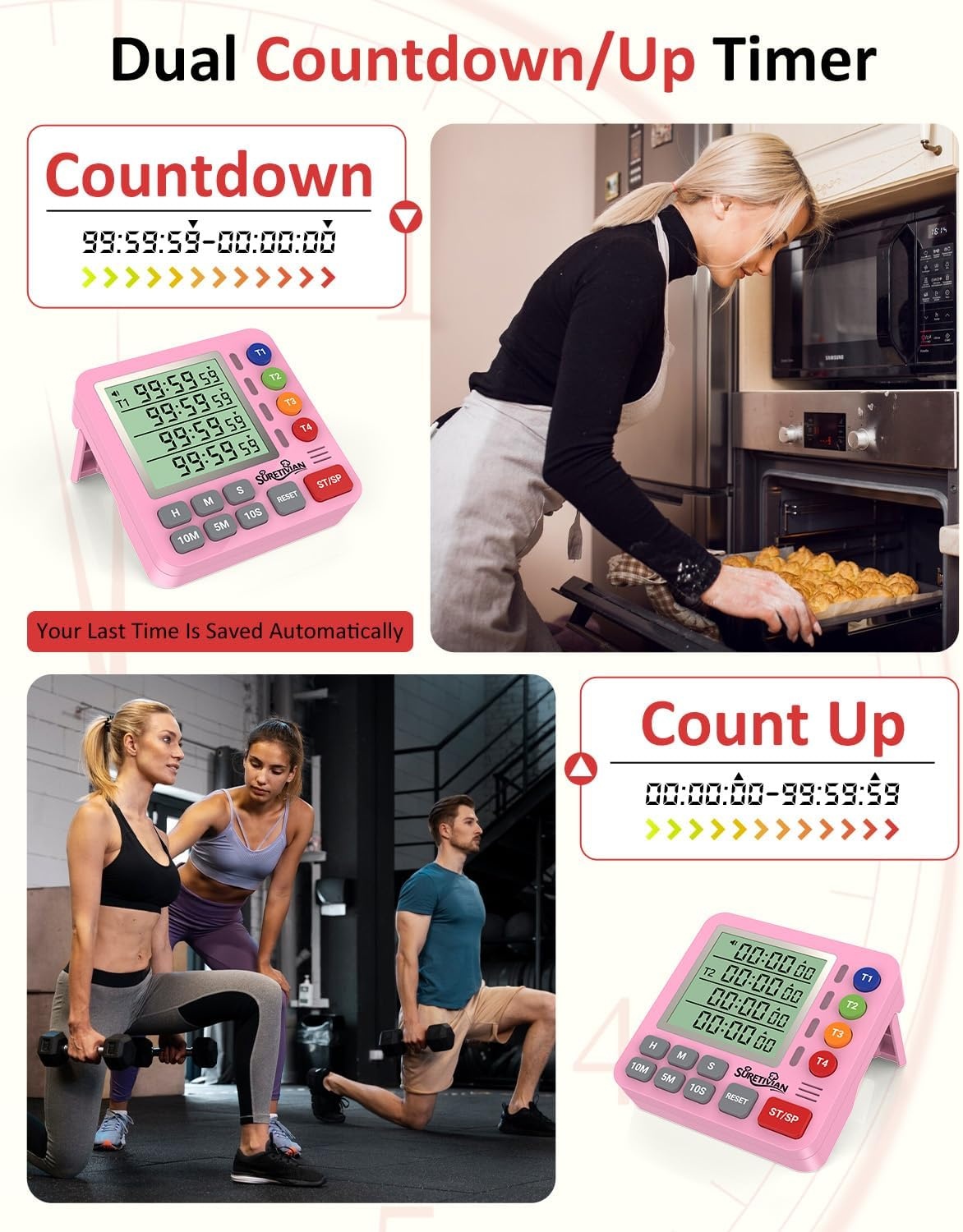 image:imageDigital Kitchen Timer with 4 Channel Loud Alarm and Silent ModePink