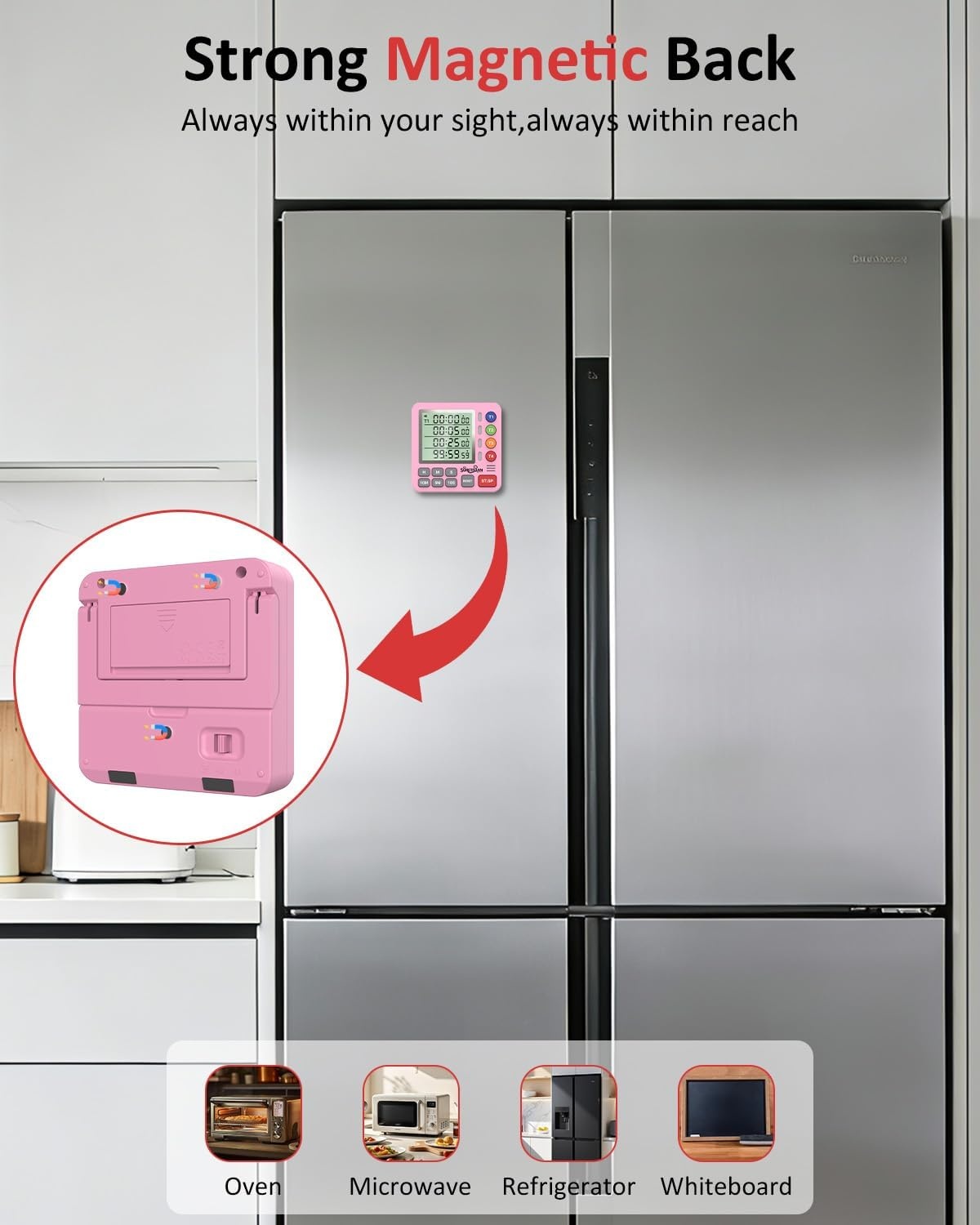 image:imageDigital Kitchen Timer with 4 Channel Loud Alarm and Silent ModePink