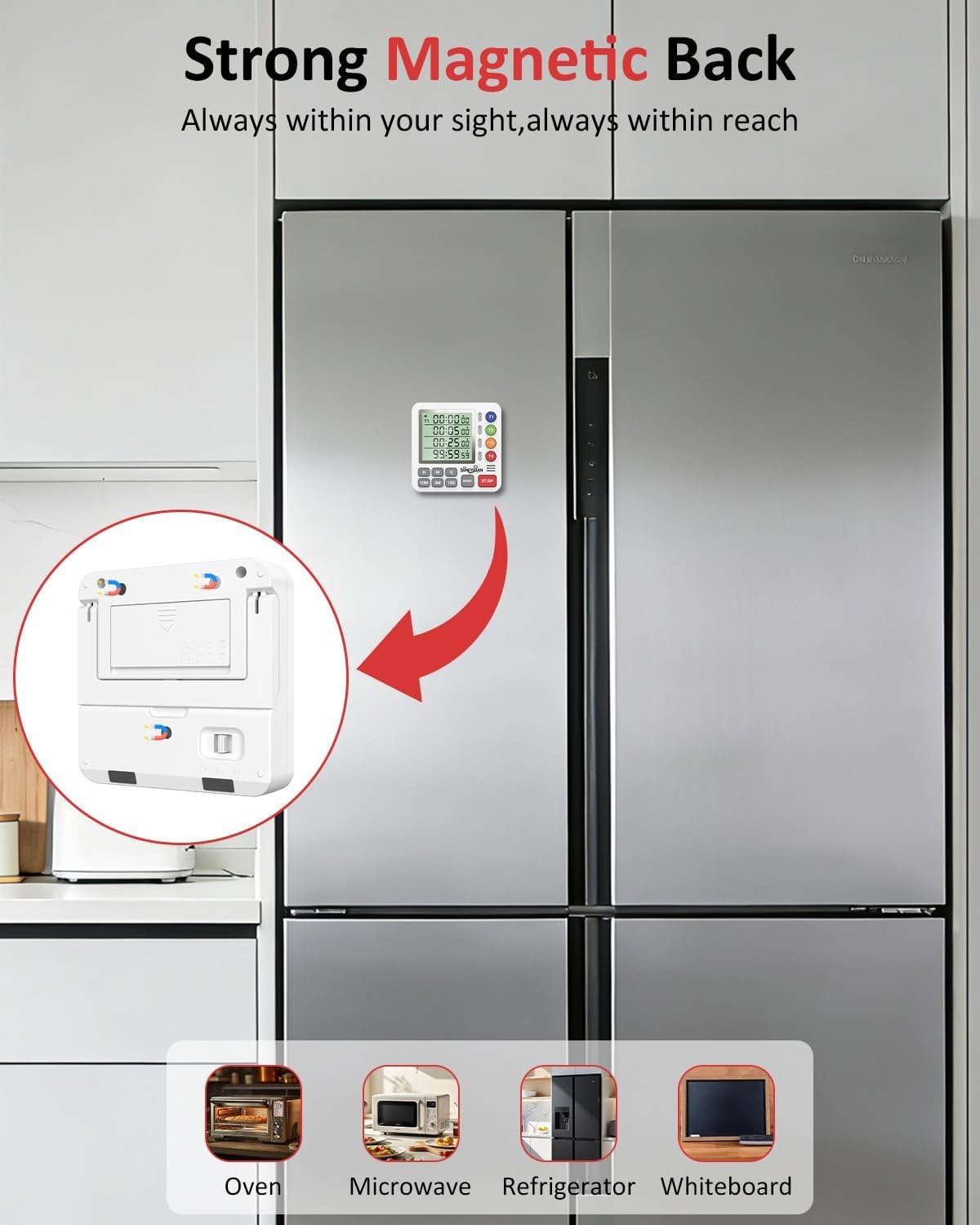 image:imageDigital Kitchen Timer with 4 Channel Loud Alarm and Silent ModeWhite