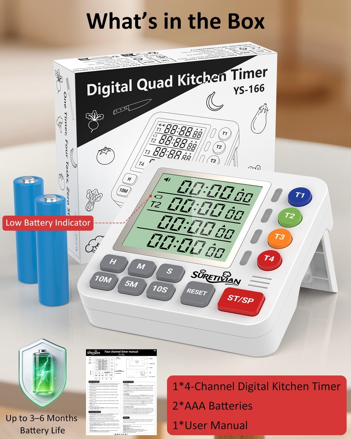 image:imageDigital Kitchen Timer with 4 Channel Loud Alarm and Silent ModeWhite