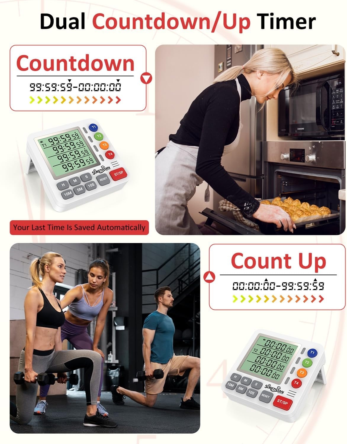 image:imageDigital Kitchen Timer with 4 Channel Loud Alarm and Silent ModeWhite