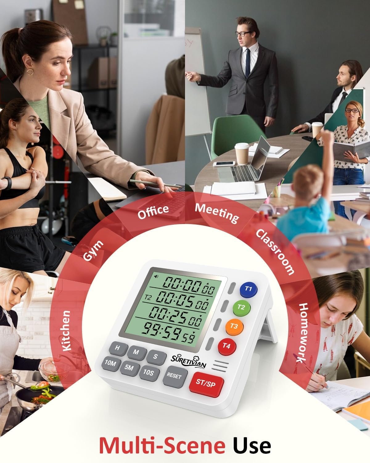 image:imageDigital Kitchen Timer with 4 Channel Loud Alarm and Silent ModeWhite