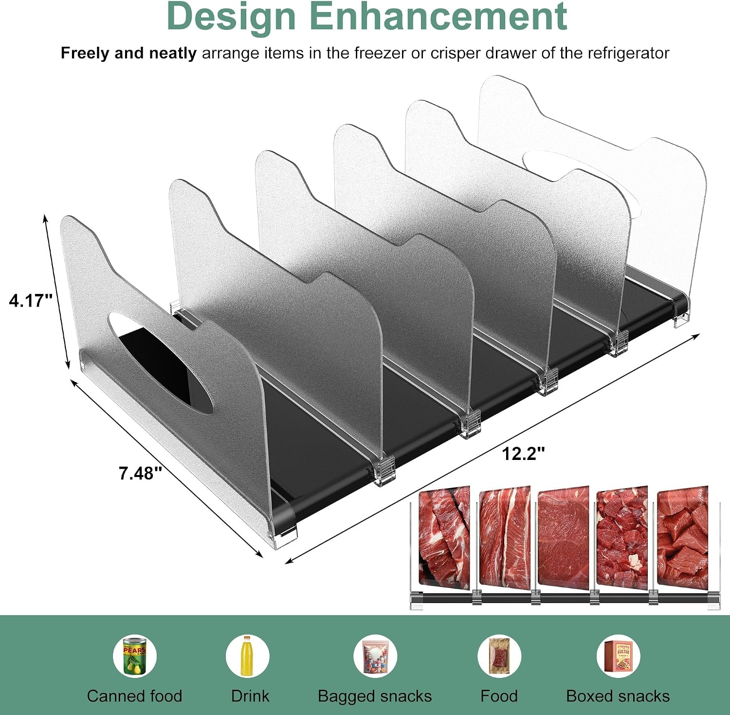 image:imageFreezer Organizer12 Visible Fridge Organizer Rack with Removable DividersBlack