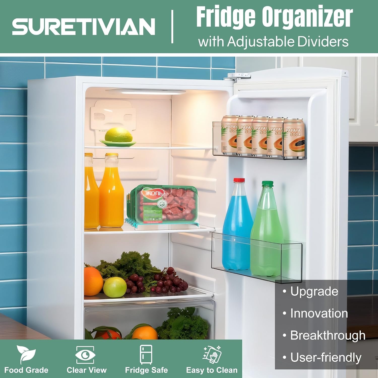 image:imageFreezer Organizer12 Visible Fridge Organizer Rack with Removable DividersMint Green