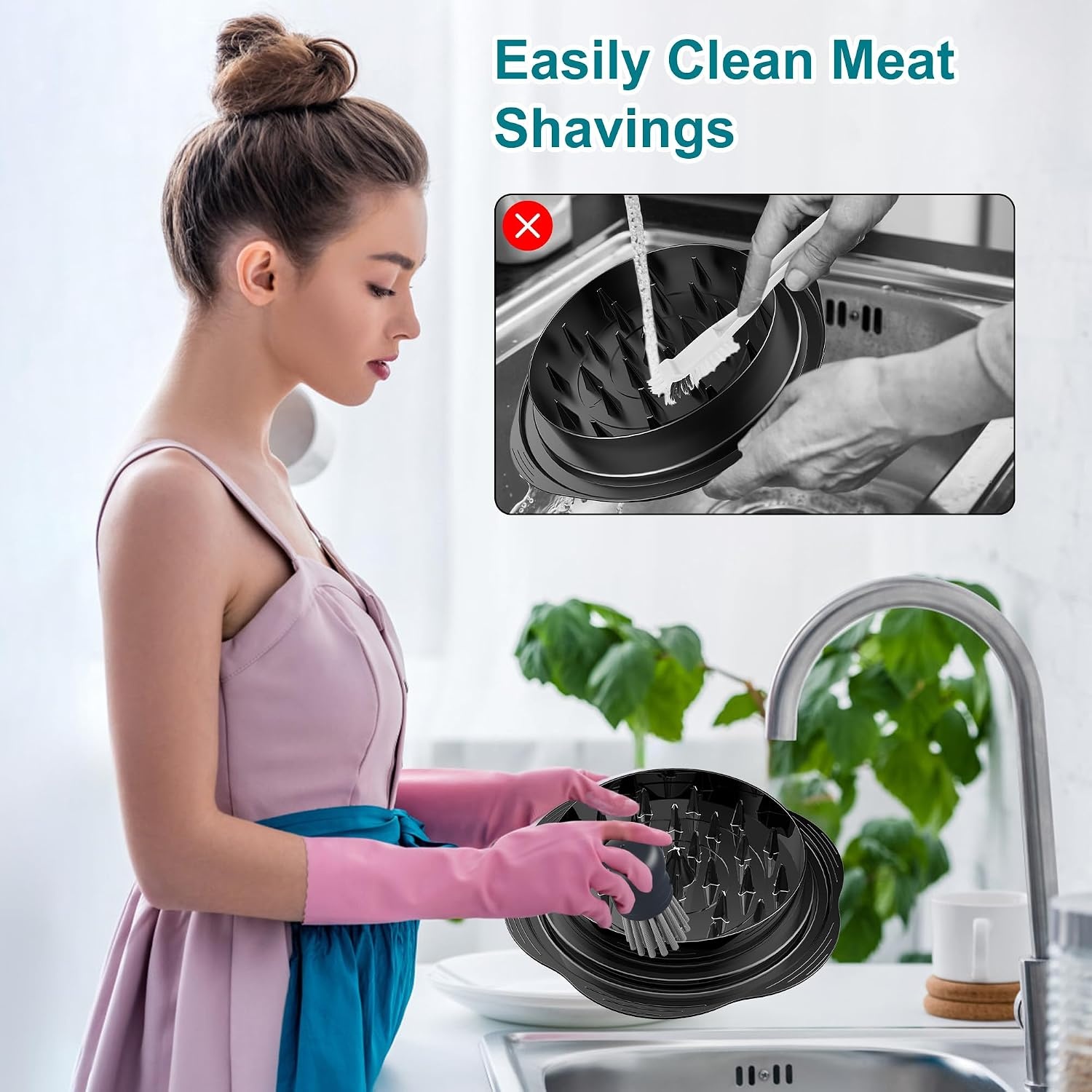 image:imageMini Dish Brush for Cleaning Chicken Shredder Long Bristles 1Pack BlackGray