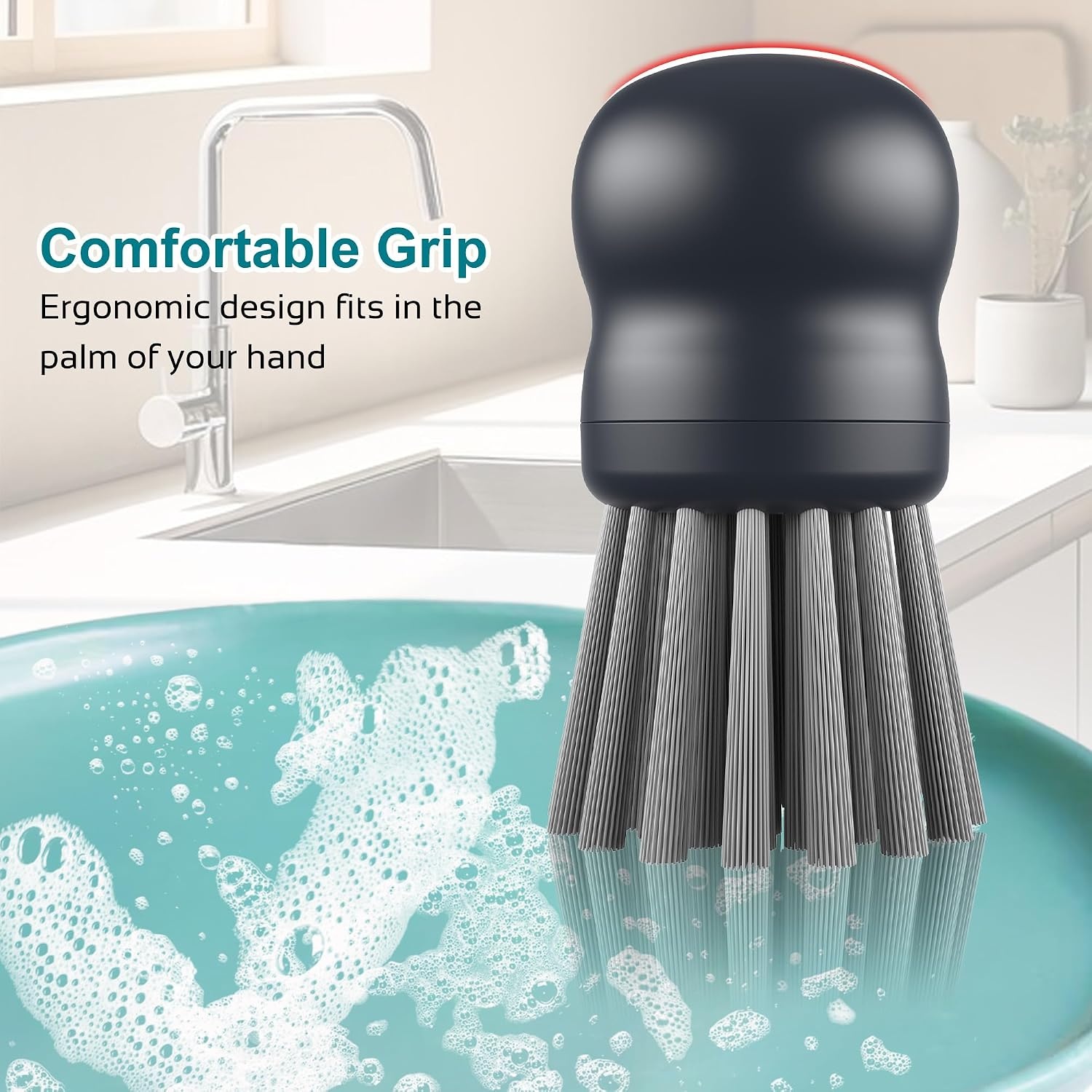 image:imageMini Dish Brush for Cleaning Chicken Shredder Long Bristles 1Pack BlackGray