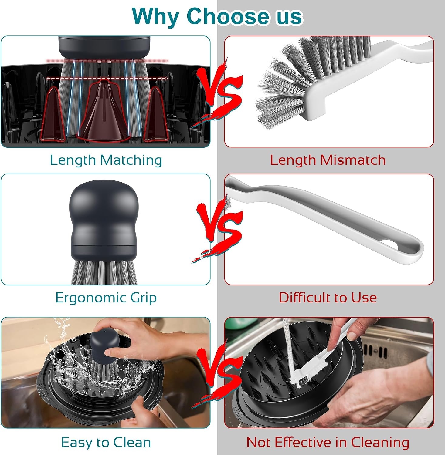 image:imageMini Dish Brush for Cleaning Chicken Shredder Long Bristles 1Pack BlackGray