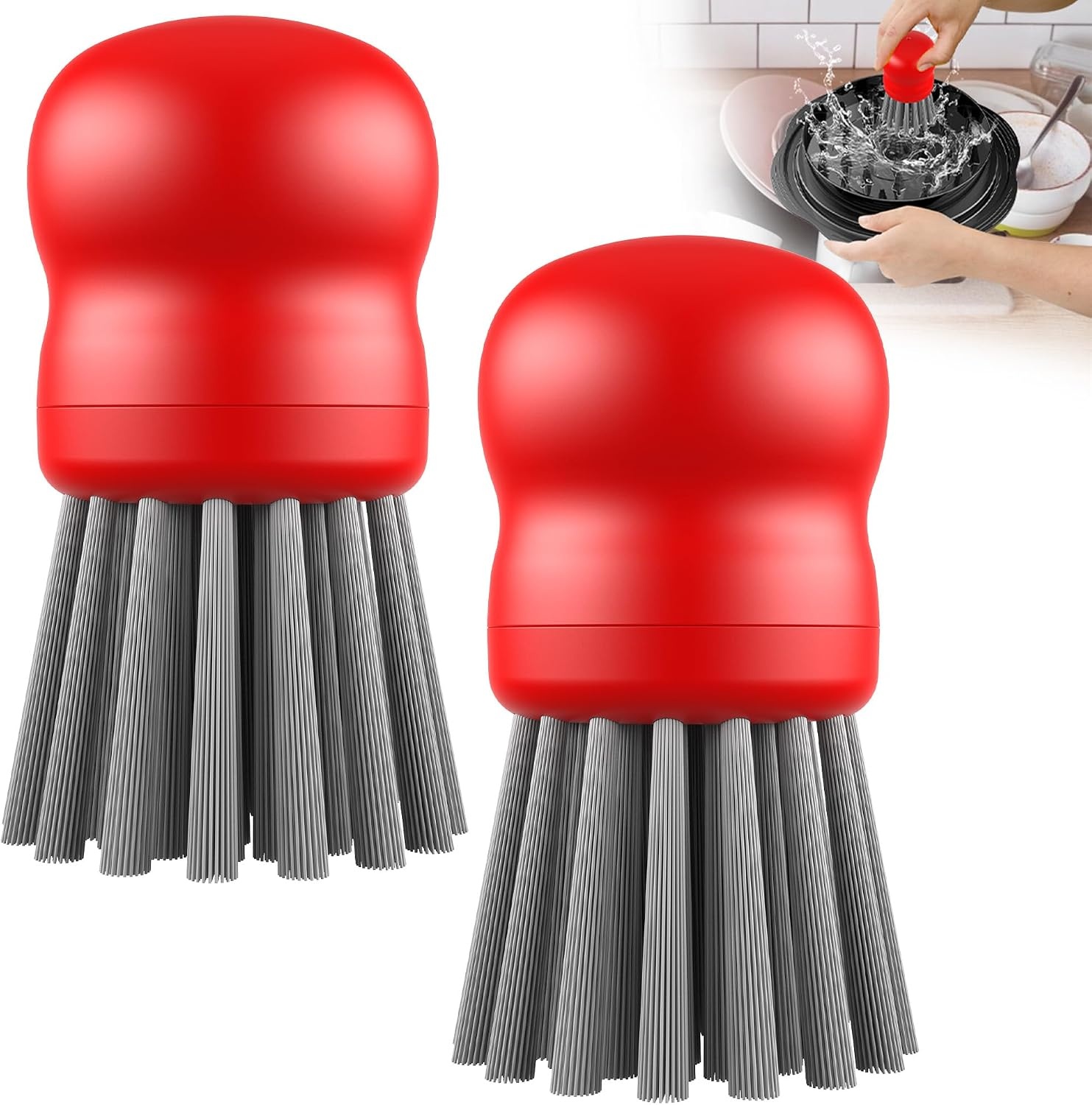 image:imageMini Dish Brush for Cleaning Chicken Shredder Long Bristles 1Pack BlackRed