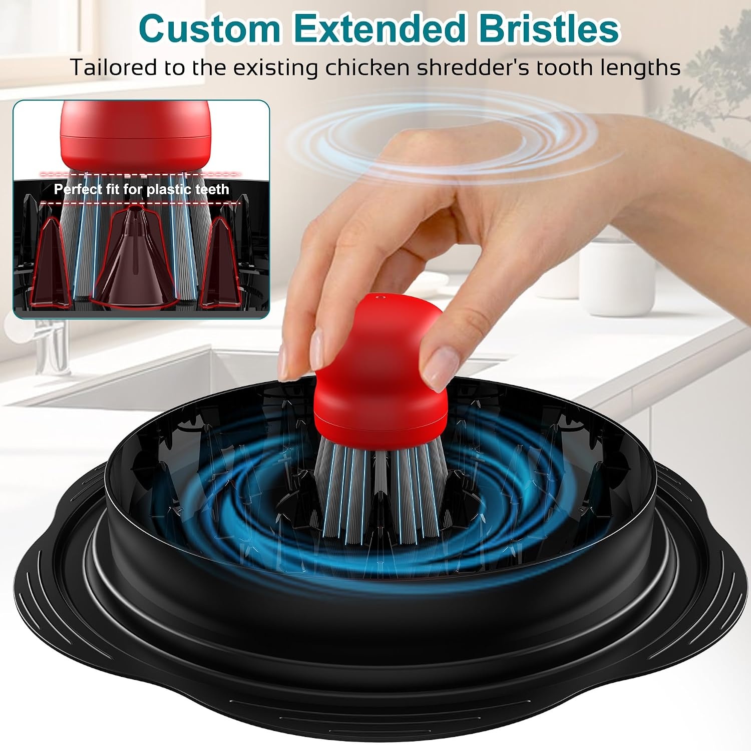 image:imageMini Dish Brush for Cleaning Chicken Shredder Long Bristles 1Pack BlackRed