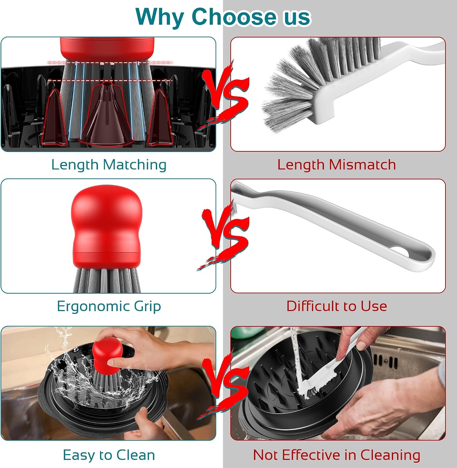 image:imageMini Dish Brush for Cleaning Chicken Shredder Long Bristles 1Pack BlackRed