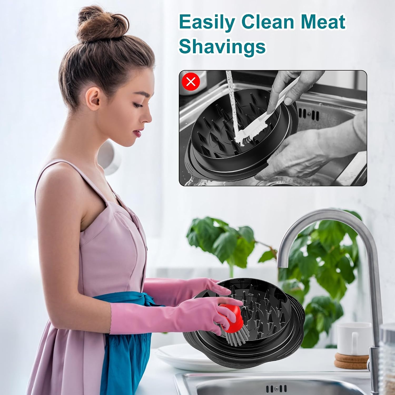 image:imageMini Dish Brush for Cleaning Chicken Shredder Long Bristles 1Pack BlackRed