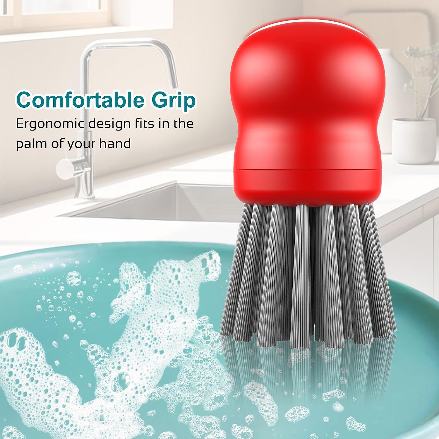 image:imageMini Dish Brush for Cleaning Chicken Shredder Long Bristles 1Pack BlackRed